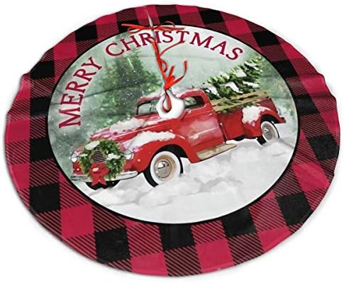 MSGuide 48 חצאית עץ חג המולד, משאית חג שמח משובץ משובץ רב אדום דפוס שחור אדום עץ עץ גדול כיסוי