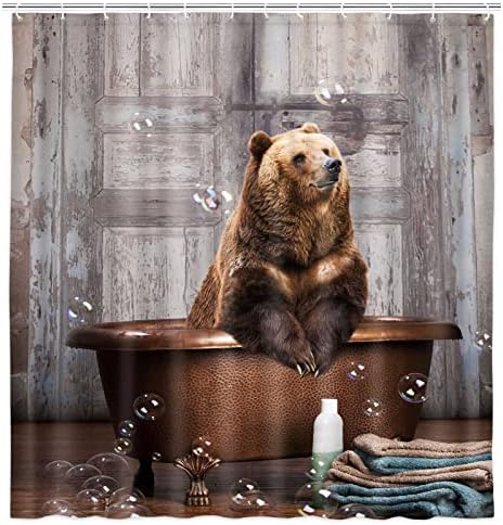 Jipusai חמוד דוב חום וילון מקלחת סטים לחדר אמבטיה, אפריקה דוב הדפס של בעלי חיים בר בועות אמבטיה וילון