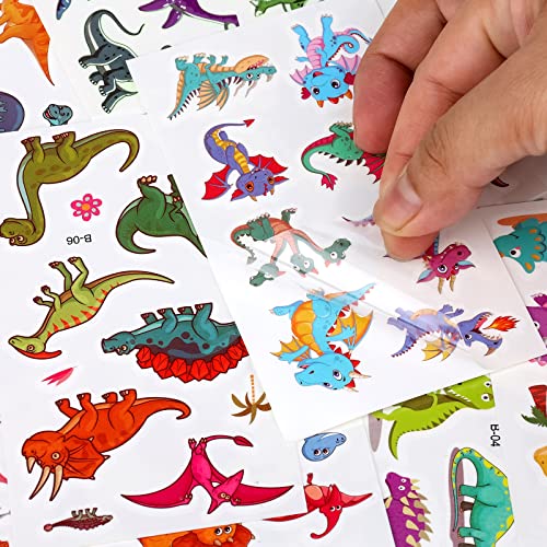 סביטה 20 גיליונות ילדים זמני קעקועים, זוהר דינוזאור קעקוע מדבקות עמיד למים קריקטורה מזויף קעקועים לילדים פעוטות