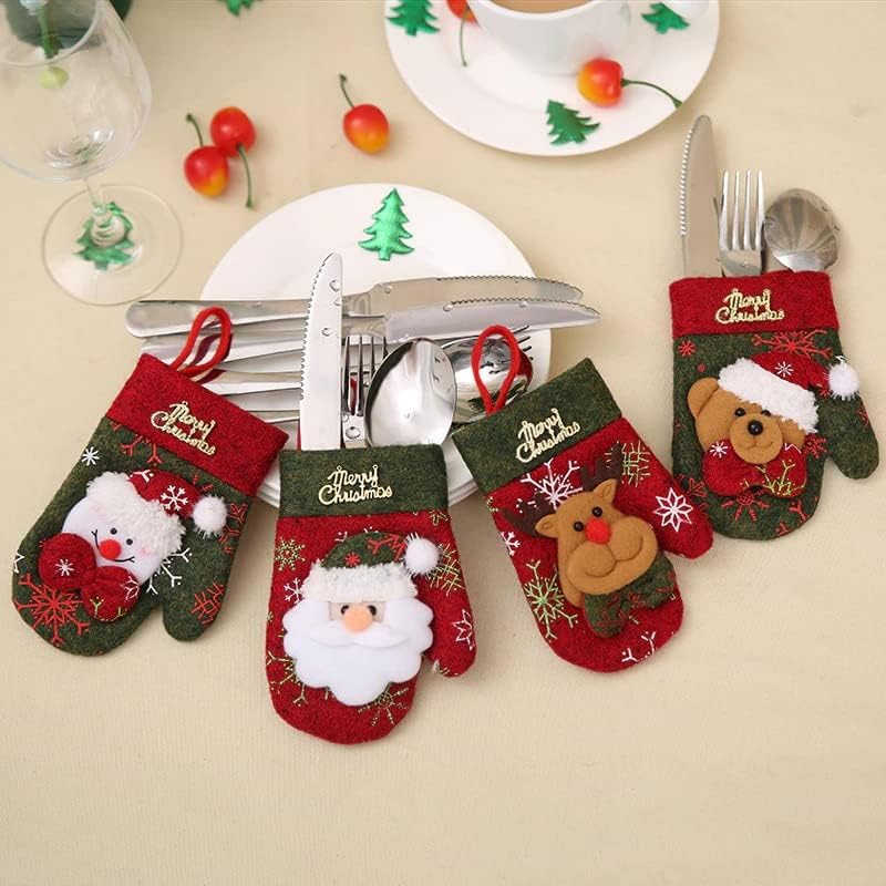 קישוטי עץ חג המולד ושנה החדשה קישוטים, 4 יח ' חבילה שולחן ארוחת ערב דקור חמוד סכום סט סכיני מזלגות
