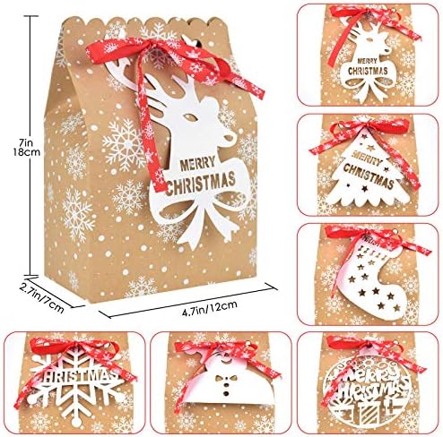 ארקון 12 יחידות שקיות מתנה מנייר קראפט לחג המולד שקיות פינוק קופסאות עוגיות ממתקים עם תגים 5 על 3 על 7 אינץ