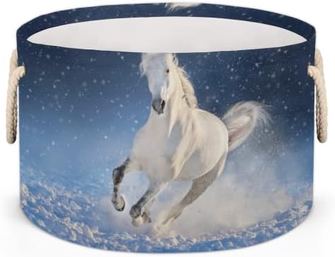 סוסים לבנים סלים עגולים גדולים לאחסון סלי כביסה עם ידיות סל אחסון שמיכה למדפי אמבטיה פחים לארגון