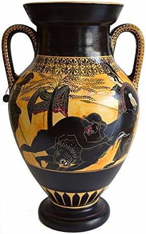 יצירות אסטיה הרקלס נלחם באריה - האלה אתנה - אמפורה יוונית עתיקה - העתק מוזיאון