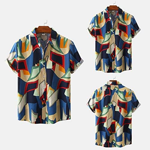 חולצה הוואי לגברים ， כפתור מודפס מזדמן למטה דש שרוול קצר שרוול דק חולצות טריקו