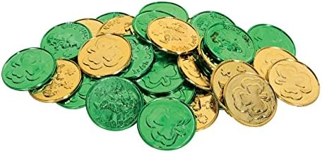 Beistle 40 חלקים מפלסטיק LuckeChaun Shamrock מטבעות מובלטים לאספקת קישוטים למסיבות יום פטריק סנט פטריק, 1.5 ,