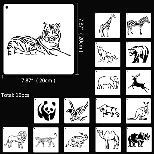 16 חתיכות סטנסיל תבנית עבור ציור לשימוש חוזר חיות בר בעלי החיים סטנסיל לבית, עיצוב שלך כרית, קיר, חלון, דלתות,