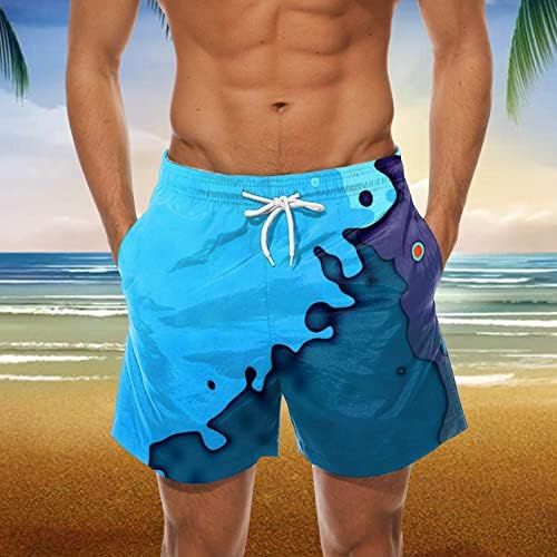 מכנסי חדר כושר של Ozmmyan לגברים מכנסי חוף מודפסים מכנסיים גלישה תחרה אלסטית מעלה מכנסי הוואי קצוצים מכנסיים שחייה
