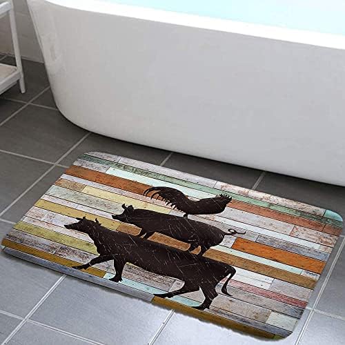 שטיח אמבטיה לבית חווה לאמבטיה, שטיח אמבטיה מונע החלקה בדוגמת עוף פרה וחזיר, שטיח אמבטיה לוחות