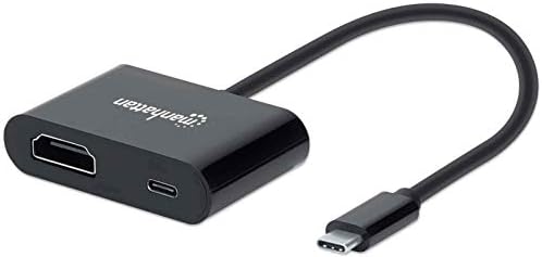 ממיר Manhattan USB-C ל- HDMI עם יציאת אספקת חשמל, רזולוציה של 4K@60Hz, אספקת חשמל עד 60 וואט, שחור