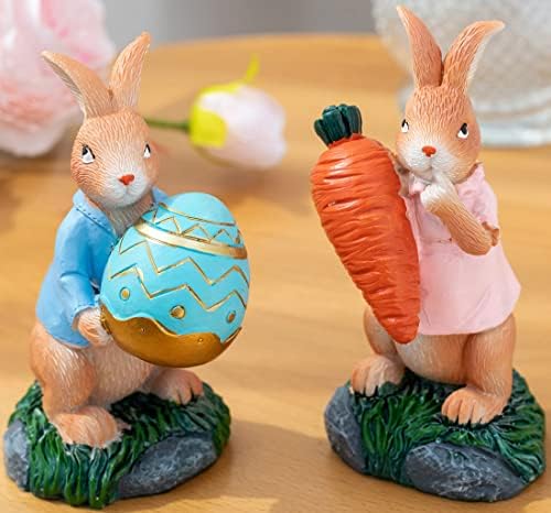 צלמיות ארנב פסחא 2 חבילות עם גזר וביצים קישוטי ארנבות פולירסין קישוטי שולחן אביב עיצוב ארנב אביזרי