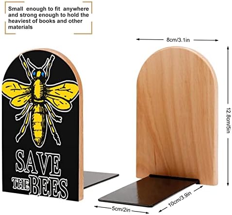 לחסוך את דבורים מודפס עץ ספר מסתיים ללא החלקה דקור סוף ספרים קטן עבור משרד בית 1 זוג