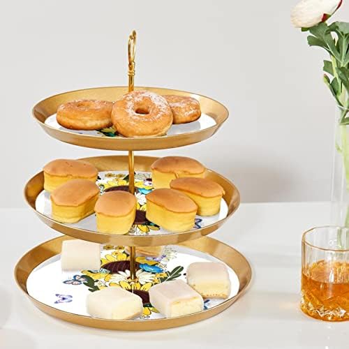 מחזיק קאפקייקס פרפר חמניות למאפה, 3 עוגת זהב מפלסטיק שכבתית לשולחן קינוח, מתלה עמדת מגדל עץ הקאפקייקס.