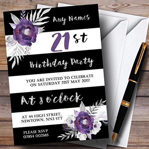 גן החיות בכרטיס פרח סגול כסף לבן שחור, הזמנות למסיבת יום הולדת בהתאמה אישית