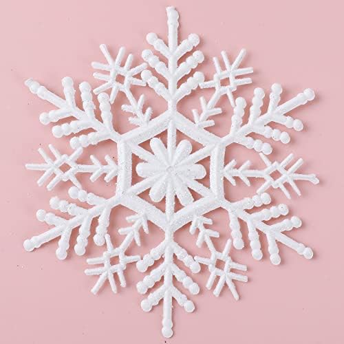 40 יחידות פלסטיק חג המולד גליטר פתית שלג, לבן חג המולד עץ קישוטי חג המולד חורף תליית פלסטיק שלג פתיתי