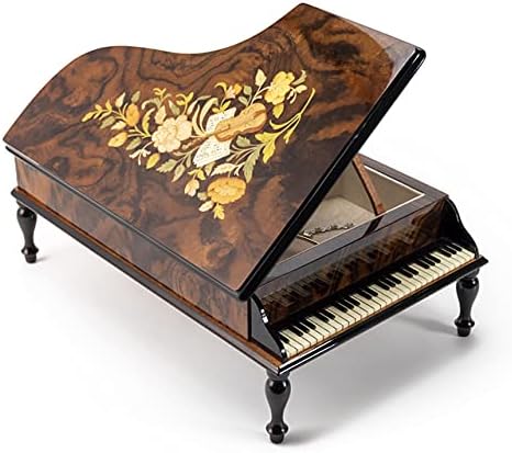 עץ בעבודת יד מוסיקה מוסיקה ושיבוץ פרחוני 36 קופסת תכשיטים לפסנתר פסנתר - זרים בלילה