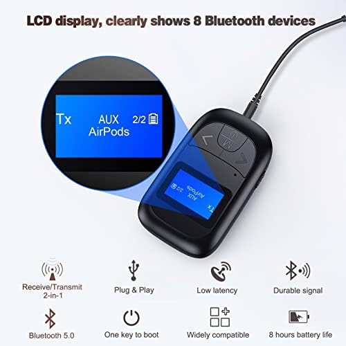 מקלט משדר Bluetooth גלוי לעין למחשב טלוויזיה - Tensun Bluetooth Audio Draptiter מתאם 3.5 ממ