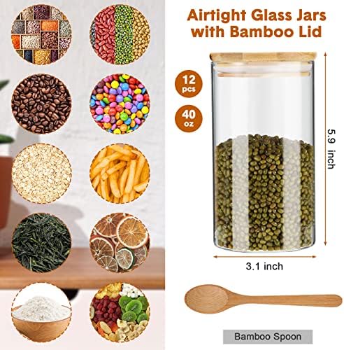 12 סטים צנצנות זכוכית עם מכסה במבוק וכף 23 עוז מיכלי ברור עם מכסה עץ אטום עבור פולי קפה סוכר קמח אגוזים