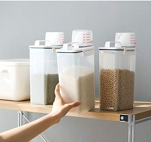 לינרוס 4 יחידות תבואה מתקן אחסון קופסא פלסטיק מטבח מזון מיכל תבואה אורז אטום טנק מדידת דלי שקוף כוס מדידה
