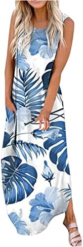 קיץ שמלה לנשים מקרית רופף מקסי שמלת חוף מסיבת שרוולים פרחוני הדפסת ארוך שמלה קיצית עם כיסים