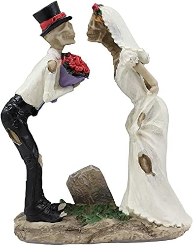 אהבת אברוס אף פעם לא מתה שלד רומנטי חיד זוגות חתונה נשיקה ראשונה מאת מצבה על בית הקברות יום פסלון