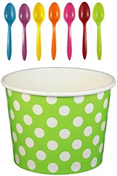 כוסות גלידת נייר עולמות עם כפיות פלסטיק פולקה נקודה כוסות יוגורט 12 oz כחול 50 סט סט