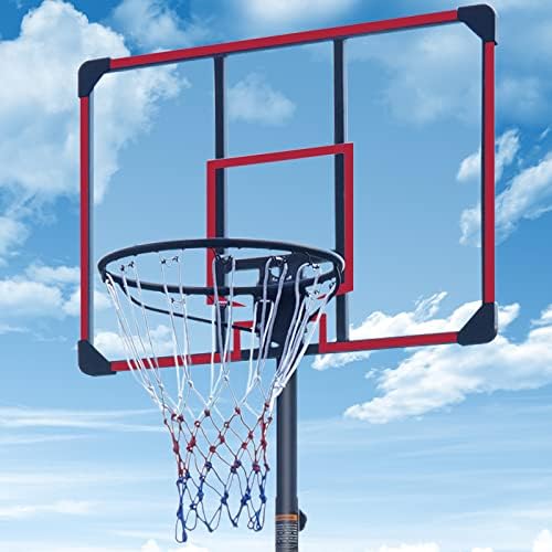 גובה איקוד-חישוק כדורסל מתכוונן 7.5-9.2 מטר מטרות כדורסל ניידות, רקע 32 אינץ ' עם מערכת גלגלים