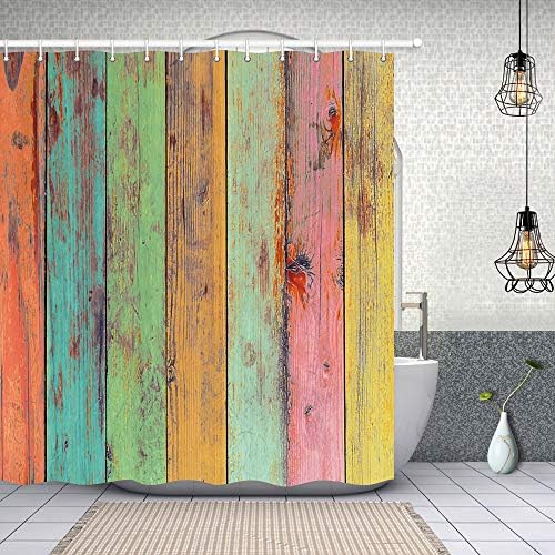 NYMB וינטג 'צבעי עץ כפרי צבעוני צבועים על וילון מקלחת קרש 69x70 אינץ' בד פוליאסטר בית משק וילון מקלחת