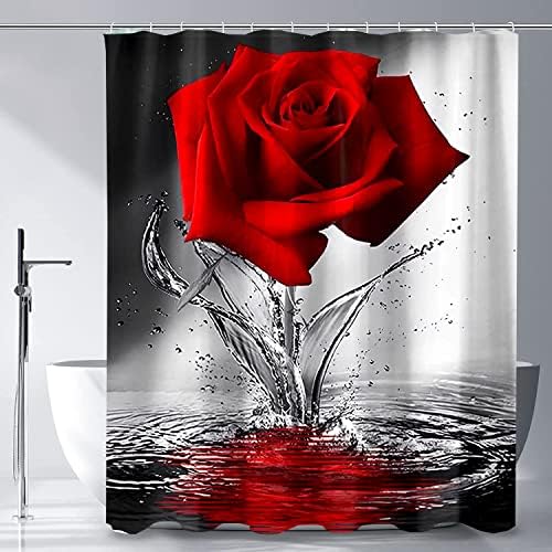 Zrofull מים אדומים ורד ורד פרחוני וילון מקלחת בוטני