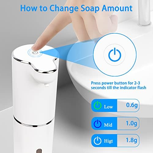 מתקן סבון אוטומטי ללא מגע, 10.2oz נטען מתקן סבון מקציף אטום למים עם נפח מתכוונן, מתאים לחדר