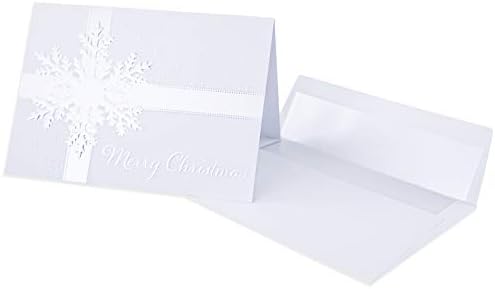 פרימיום כרטיסי חג המולד-20 מארז-לבן פרל רדיד בולט פתיתי שלג-20 קלאסי חג כרטיסי עם התאמת פרל רדיד מרופד