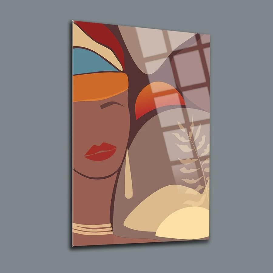 אישה אפריקאית סט של 3 קיר תפאורה, זכוכית קיר אמנות, ללא מסגרת משלוח צף מזג זכוכית פנל, סלון קישוט