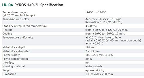 LR-CAL PYROS-140-2L קומפקטי קומפקט יבש טמפרטורה כיול -24 מעלות צלזיוס ל +140 מעלות צלזיוס