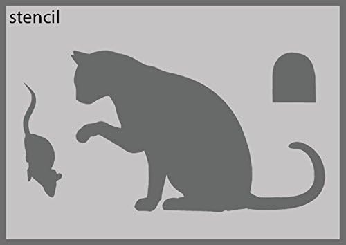 חתול ועכבר קיר סטנסיל, בית תפאורה אמנות קרפט סטנסיל, לשימוש חוזר מיילר סטנסיל עבור ציור קירות, רצפות, בדים ורהיטים