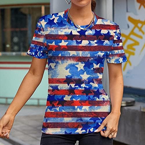 צב צוואר חולצות לנשים נשים מקרית אמריקה דגל הדפסת צוואר קצר שרוול חולצה חולצות טיז אימון