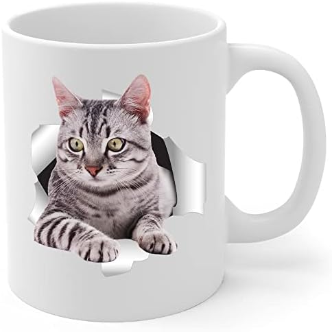 אפור מצחיק מיין קון חתול אמא ואבא מתנות עם חתול מבט דרך ספל קפה לבן 11oz