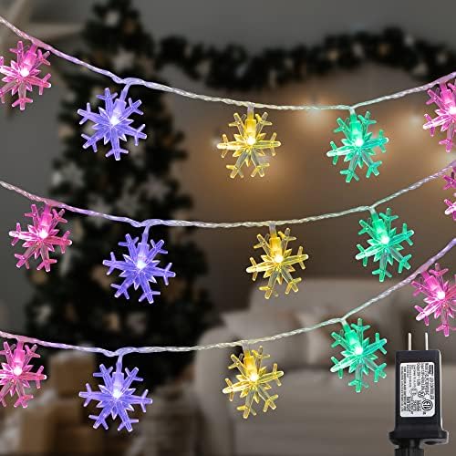 אורות מיתרי פתית שלג של SunyPlay, 49.2ft 100 אורות חג מולד של פתית שלג עם 8 מצבים אטומי מים אורות פיות לחג