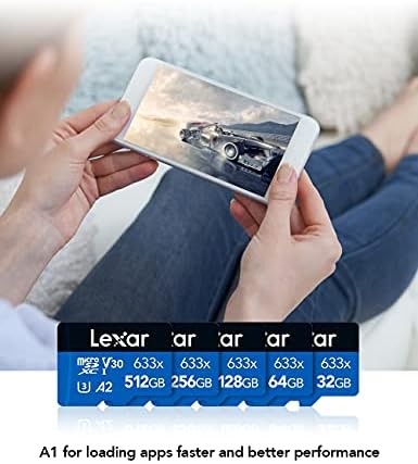 Lexar ביצועים גבוהים 633x 32GB microSDHC UHS-I כרטיס w/ SD מתאם, C10, U1, A1, Full-HD & וידאו 4K,