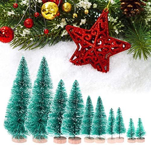 Nuobesty 24 pcs עצי חג המולד מיני מלאכותיים עצי סיסל עם עצי מברשת בקבוק בסיס עץ לחג המולד של שולחן השולחן קישודים