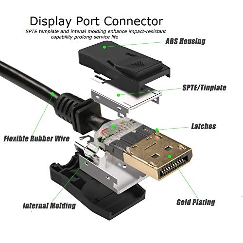 כבל DisplayPort של UVOOI 10ft 2-חבילות, כבל יציאת 4K תצוגה מהירות גבוהה DP לחוט DP
