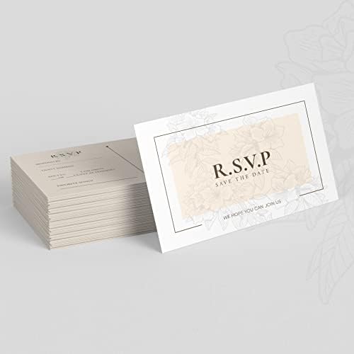 גלויות RSVP עם מעטפות עיצוב פרחוני, 4 '' x 6 '' - צד דיוור ריק, כרטיסי תגובה להזמנת חתונה,