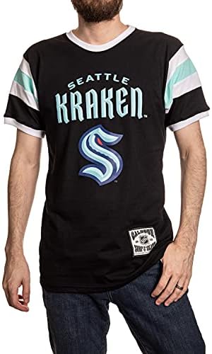 Calhoun NHL Surf & Skate Seattle Kraken Mens Mens Stripe Pripe varsity שרוול רטרו סגנון חולצת טריקו