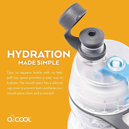 O2Cool Mist 'n לוגם בקבוק מים ערפל 2 ב -1 ב -1 בערפל ולגימה ללא דליפה משיכת עלייה בירבון בקבוק מים ספורט