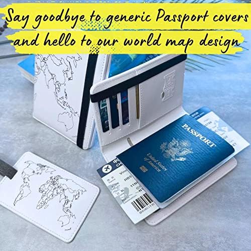 מפת העולם מחזיק דרכון - חסימת דרכון כיסוי &חיסון כרטיס מחזיק משולבת, דרכון ארנק, דרכון מקרה, דרכון