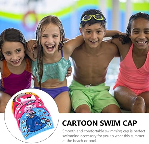 5 יחידות ילד שחייה כובעי עבור בנים ובנות קריקטורה הדפסת נוח ספורט שחייה כובעי ילדים יוניסקס לשחות