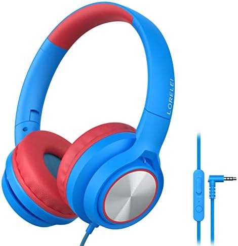 Lorelei E7 אוזניות לילדים עם מיקרופון, אוזניות קוויות על האוזן לילדים/בנים/בנות, נפח בטוח של 85/94dB, מתקפל