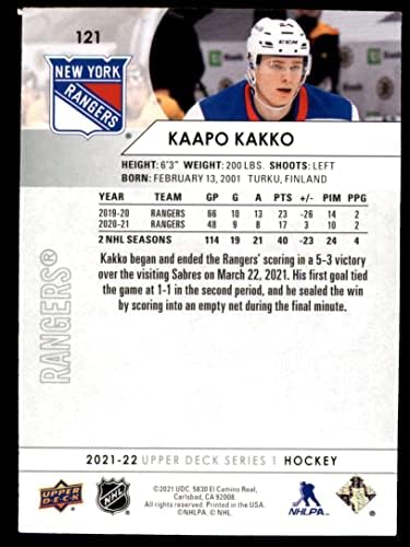 2021 הסיפון העליון 121 Kaapo Kakko New York Rangers NM/MT Rangers