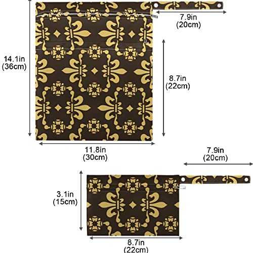 Visesunny חום זהב וינטג 'ימי הביניים Fleur de lis תבנית 2 יחידות שקית רטובה עם כיסי רוכס