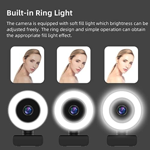 מצלמת אינטרנט עם טבעת אור 1080 מצלמת אינטרנט זורמת עם מיקרופון עבור זום שולחני סקייפ שיחות וידאו מחשב