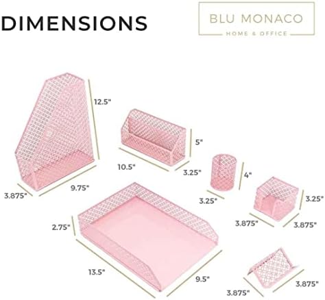 מארגן שולחן ורוד של Blu Monaco SET לאביזרי שולחן -סדרון דואר, מחזיק תו דביק, גביע עט, מחזיק מגזינים, מגש אותיות,
