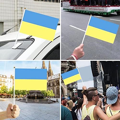 דגל מיני אוקראינה 14 '' x 21 סמ '', אוקראינה דגלים בעבודת יד באנר עם מקל, צבע חי ועמידה בפני דהייה של